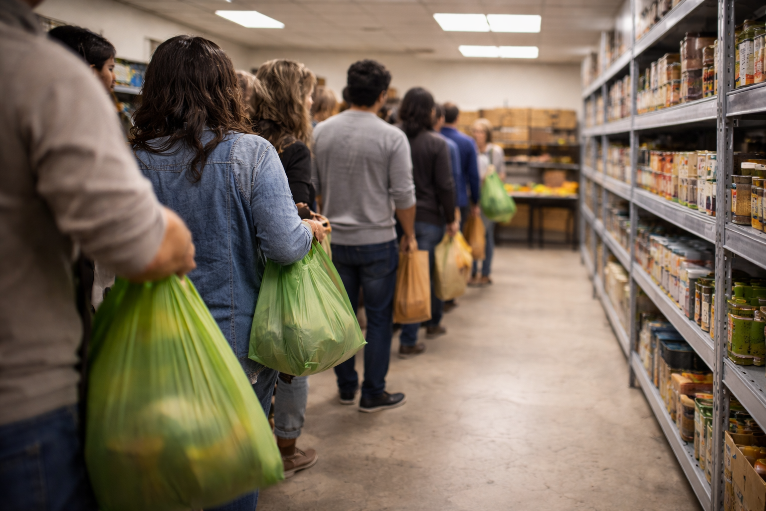 Volunteers preparing food boxes