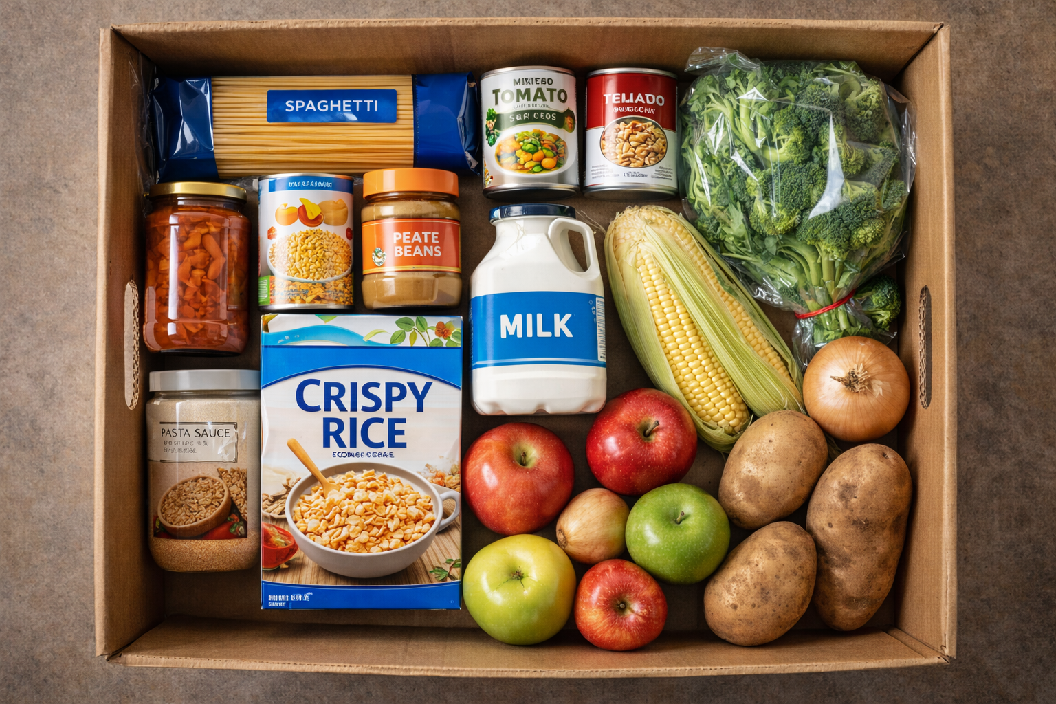 Prepared emergency food box for a household