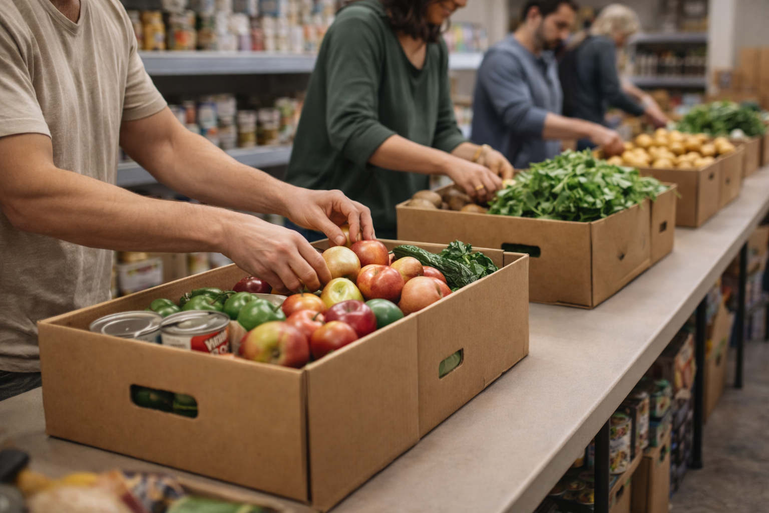 Volunteer team sorting donations